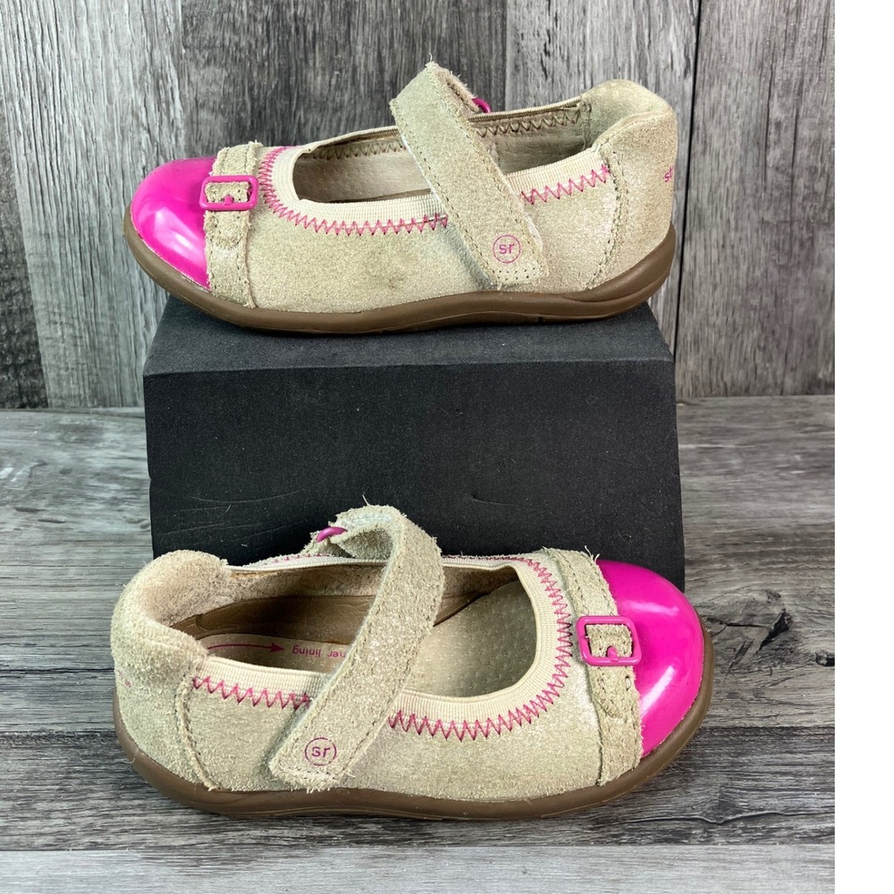 Stride Rite SRT Chandra Toddler Girls Mary Jane Shoes Beige Pink 6W Wide Suede